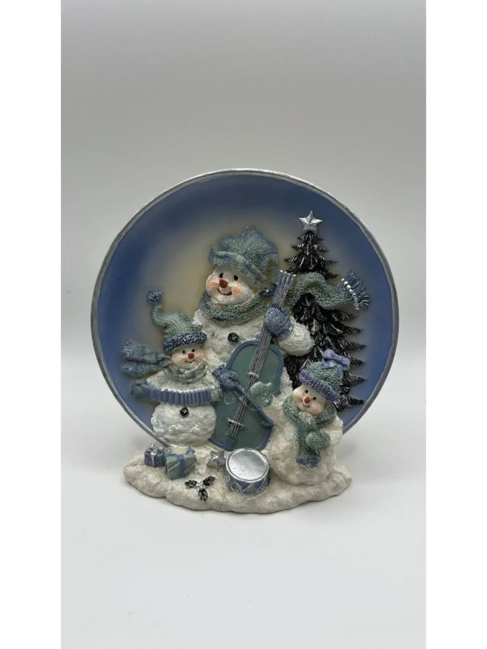 Snowman Band Holiday Decor Resin Figurines Set Of 2 Blue White